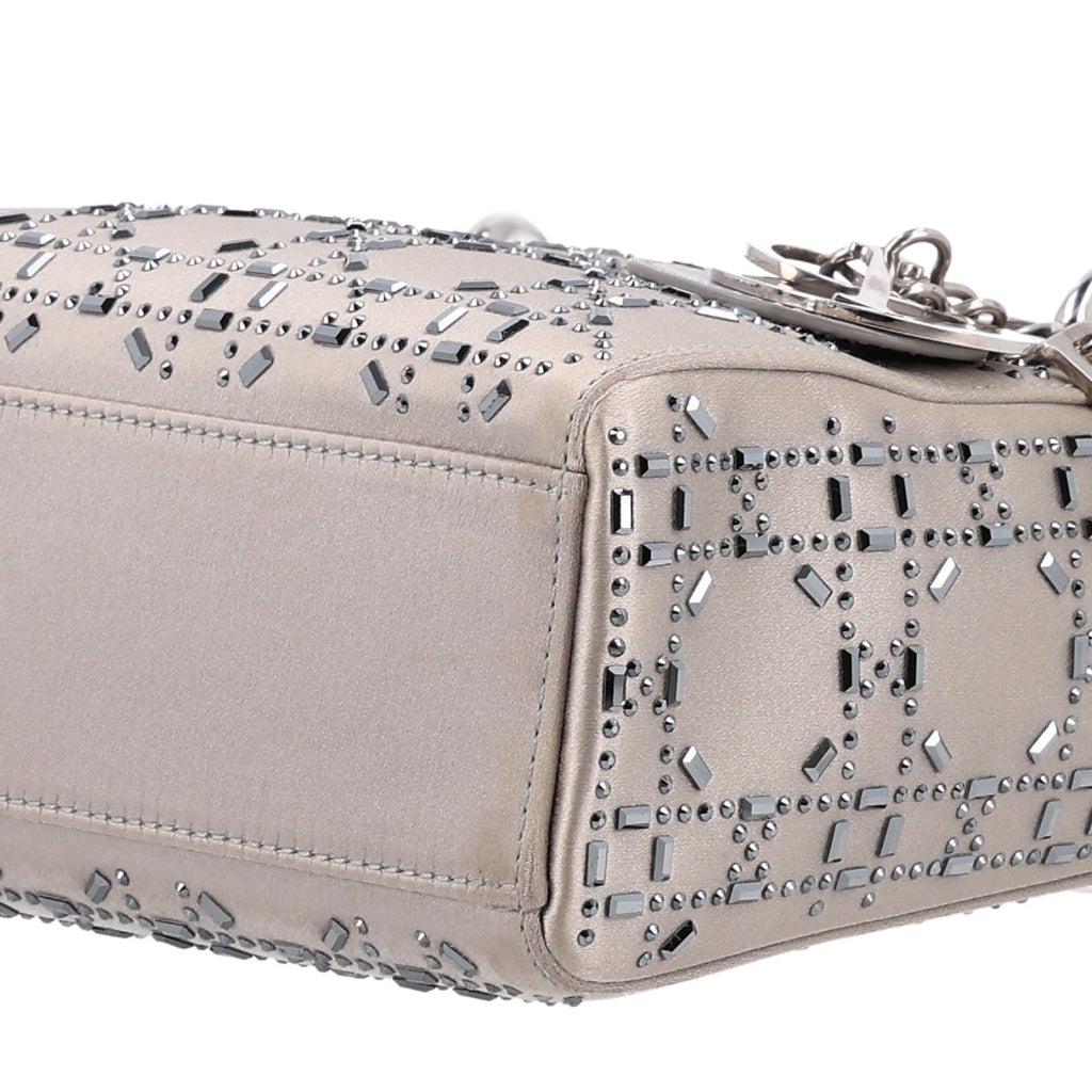 Satin Crystal Cannage Mini Lady Dior Gray