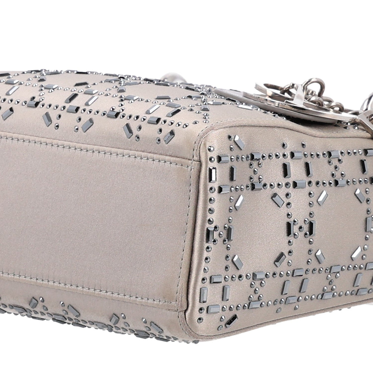 Satin Crystal Cannage Mini Lady Dior Gray