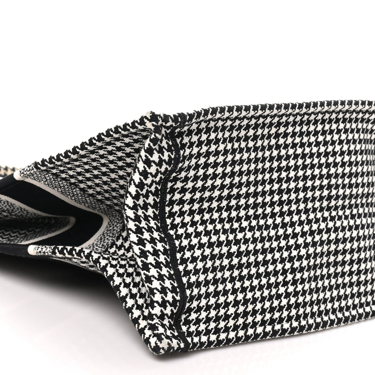 Canvas Houndstooth Embroidered Large Book Tote Black White