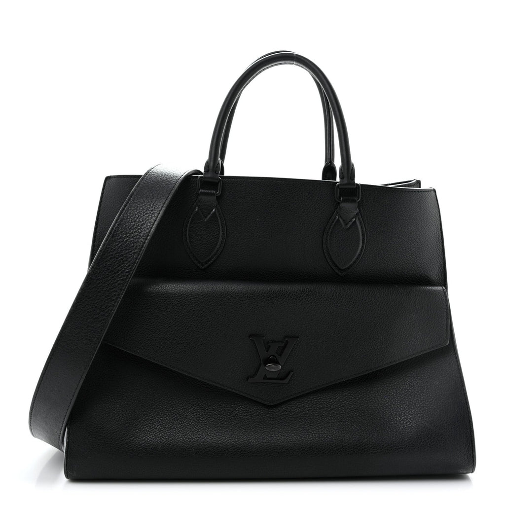 Soft Calfskin Lockme Tote MM Black