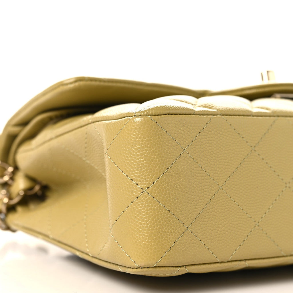 Caviar Quilted Small Double Flap Light Yellow