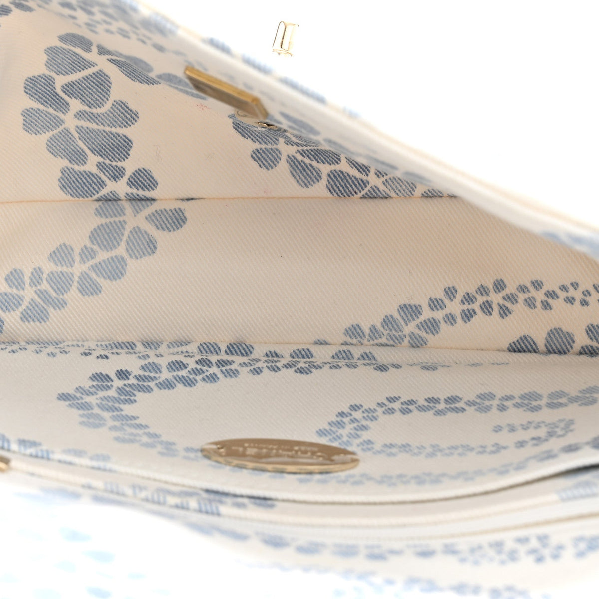 Printed Denim Coco Beach Quilted Small Single Flap Light Blue White