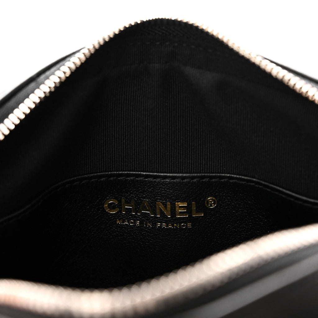 Calfskin Quilted Large Camera Case Black Black