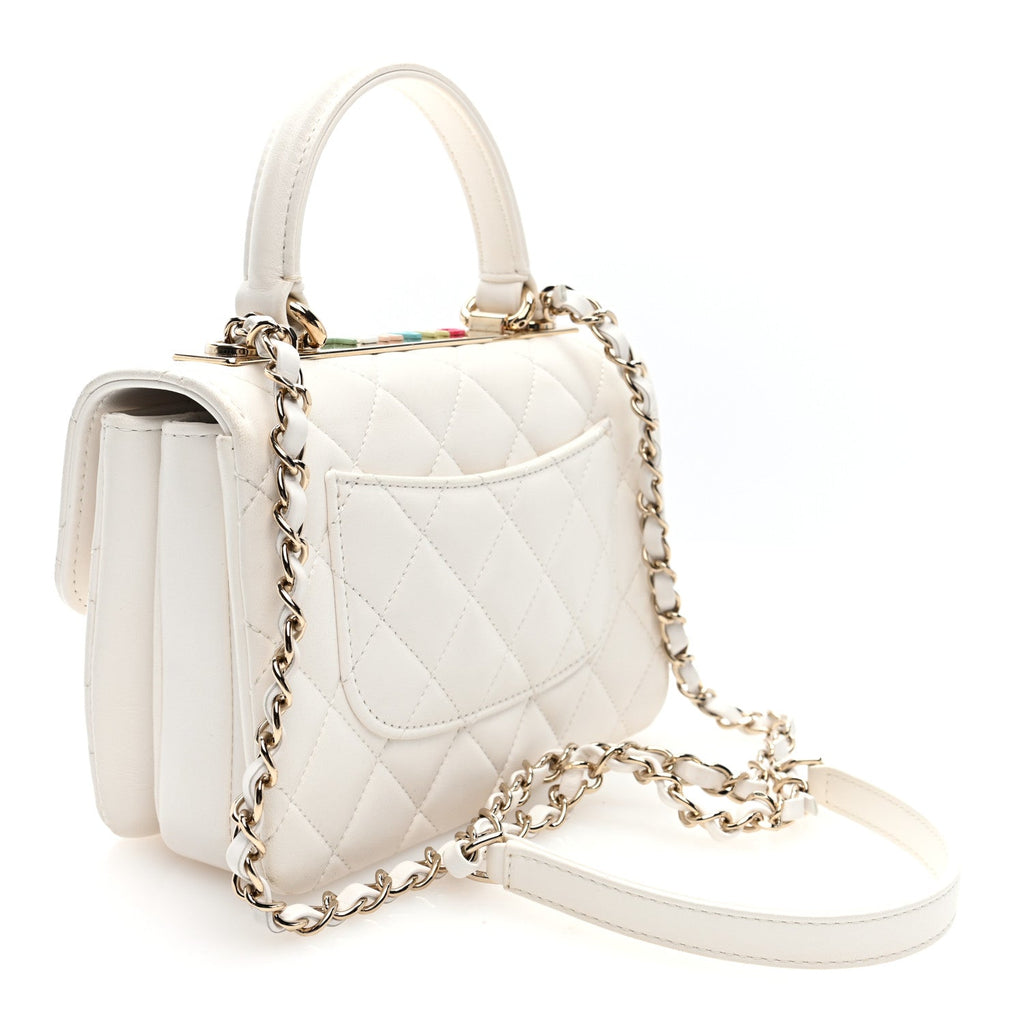 Lambskin Lacquered Quilted Small Trendy CC Dual Handle Flap Bag White
