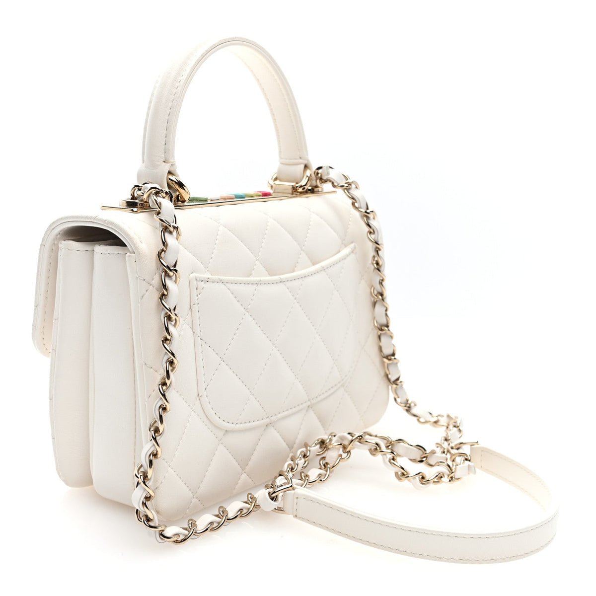 Lambskin Lacquered Quilted Small Trendy CC Dual Handle Flap Bag White
