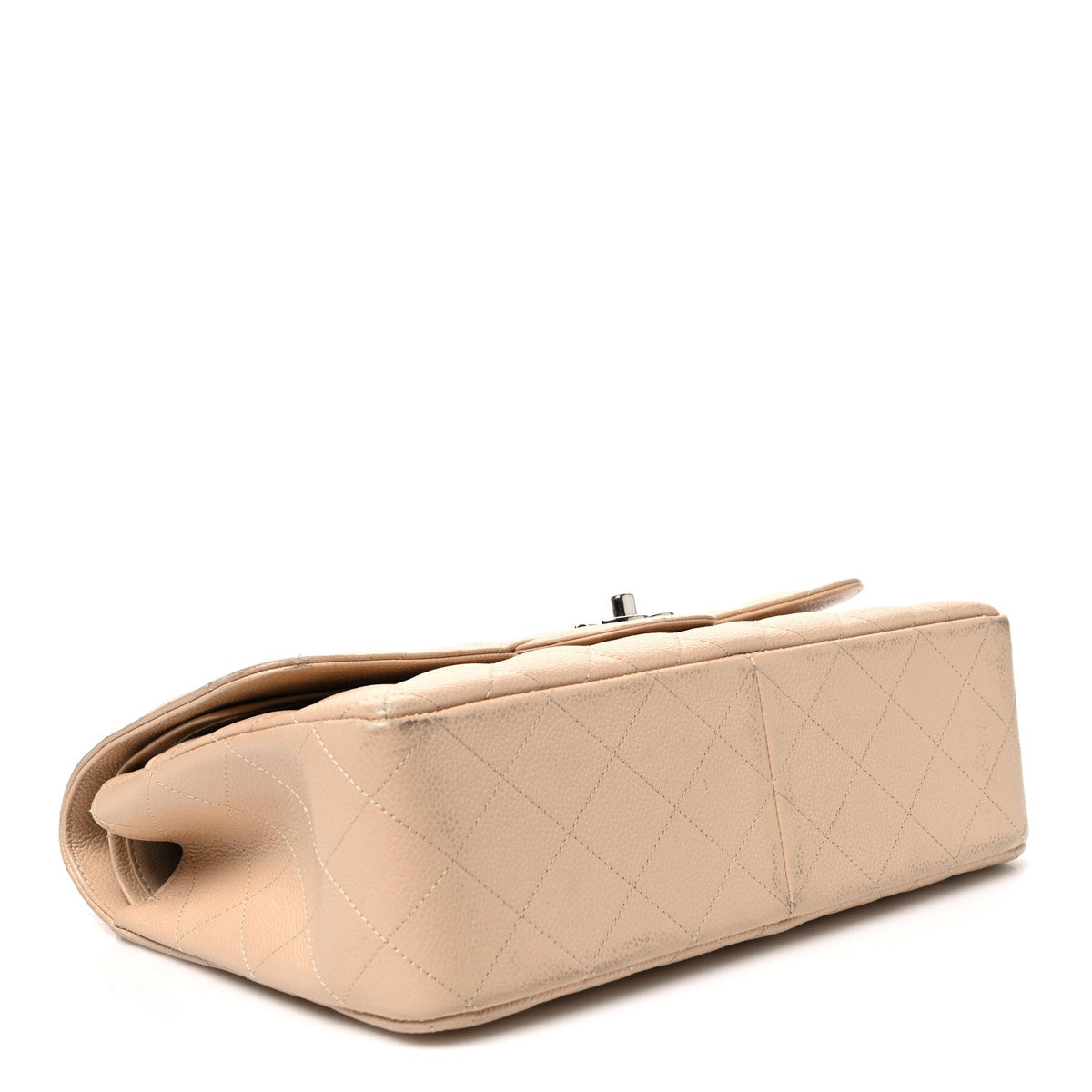 Caviar Quilted Jumbo Double Flap Light Beige