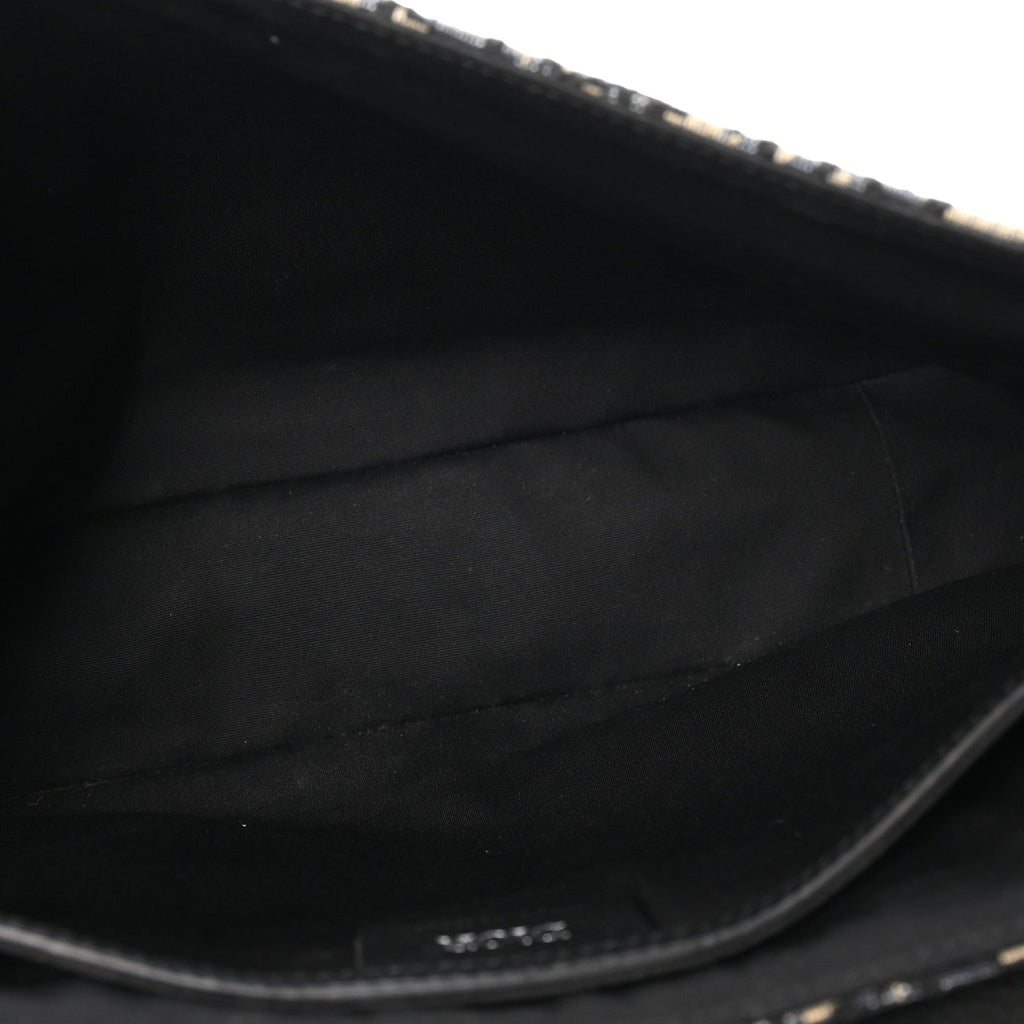 Oblique Jacquard Grained Calfskin Medium Saddle Messenger Bag Beige Black