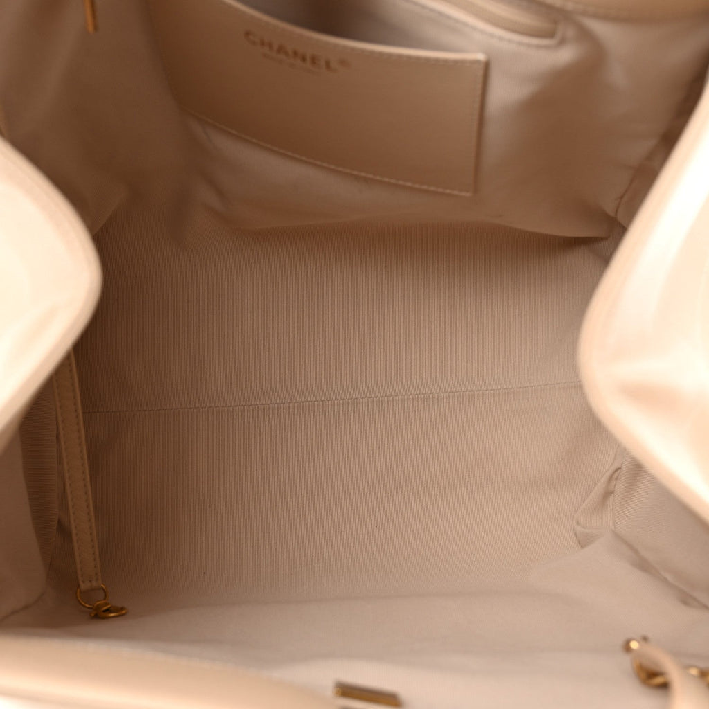 Caviar Stitched Pocket CC Large Tote Beige