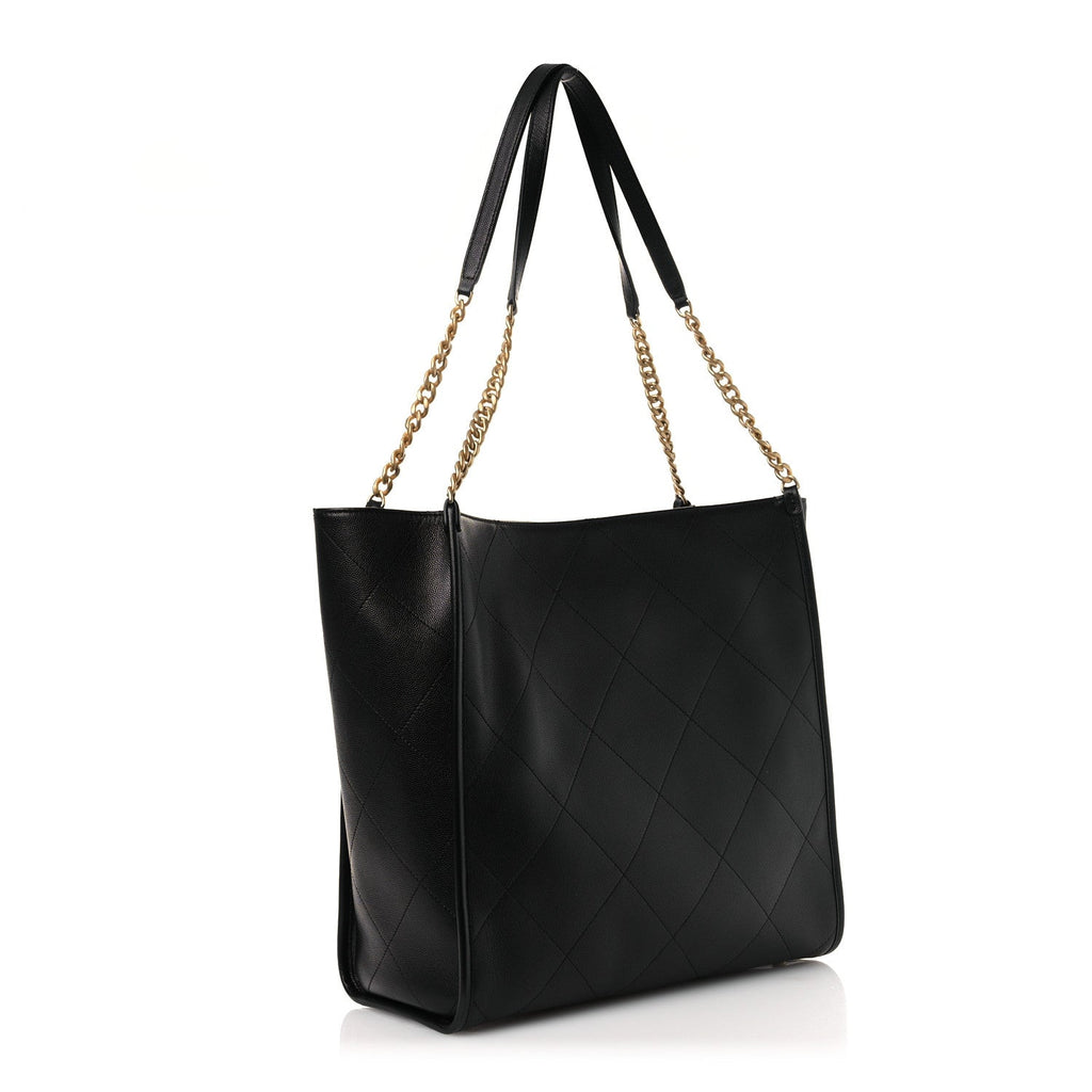 Caviar Stitched Pocket CC Large Tote Black