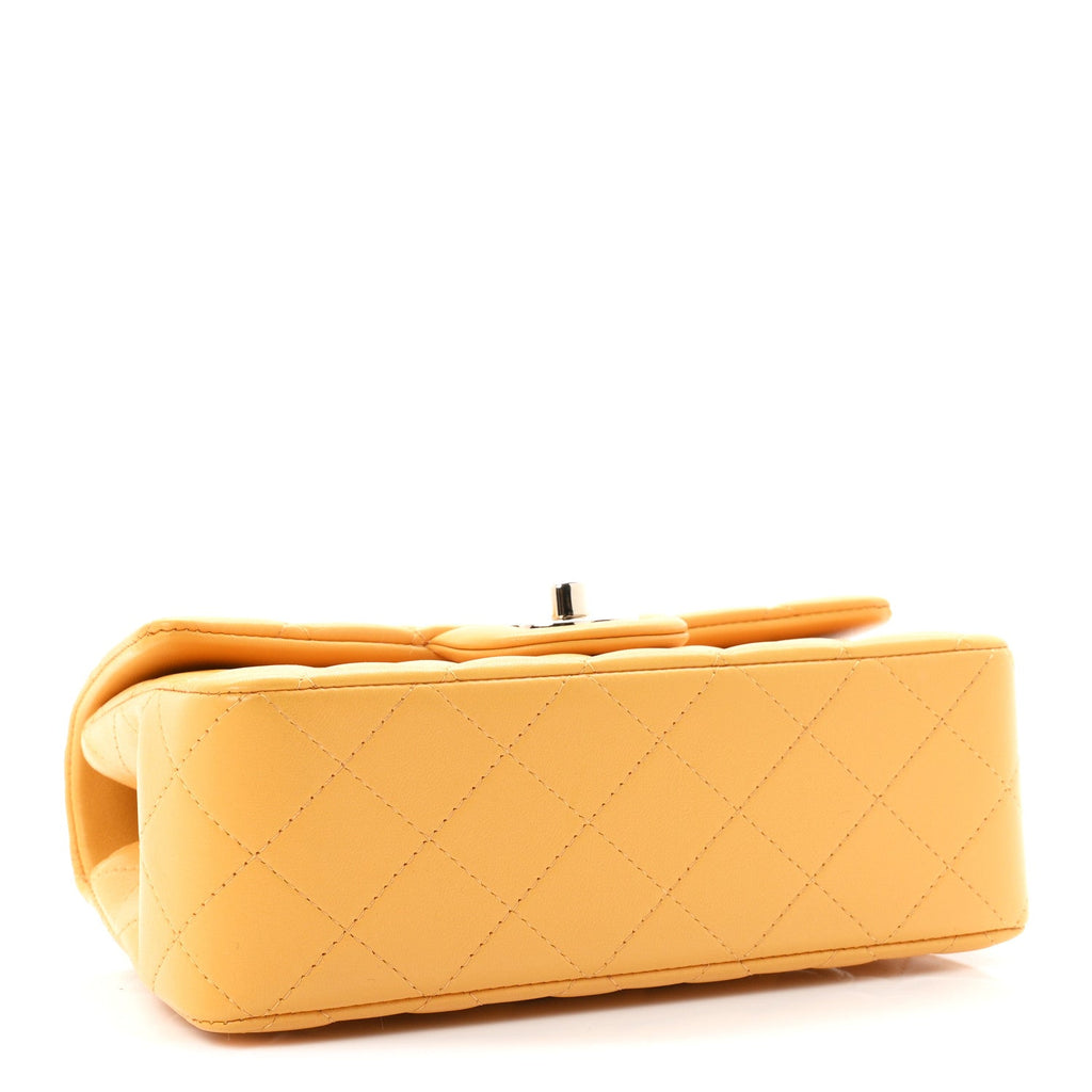 Lambskin Quilted Mini Top Handle Rectangular Flap Yellow