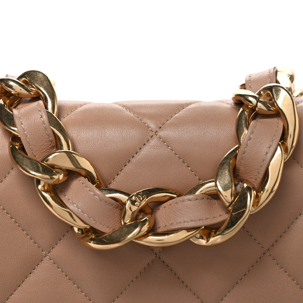 Lambskin Quilted Large CC Funky Town Flap Beige