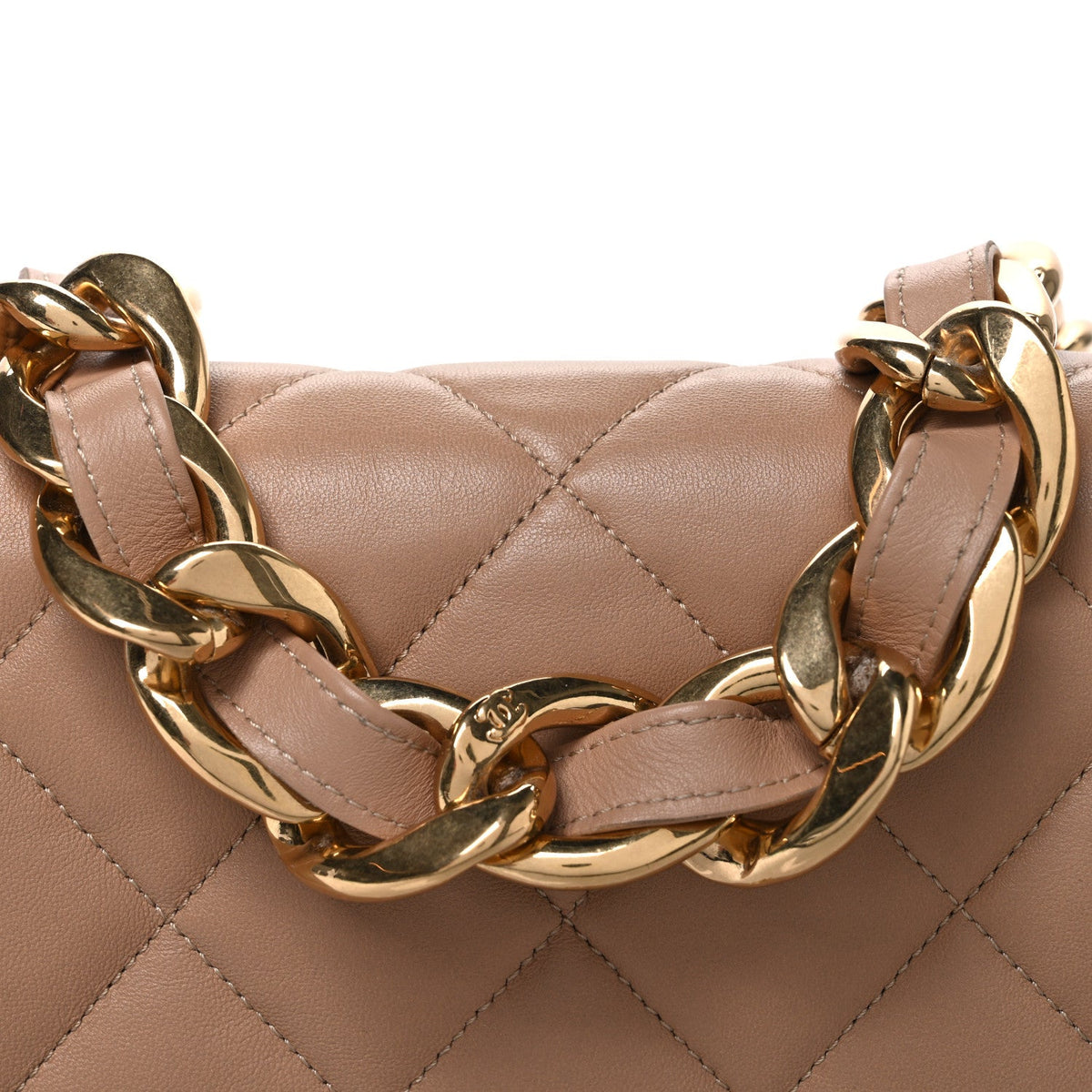 Lambskin Quilted Large CC Funky Town Flap Beige