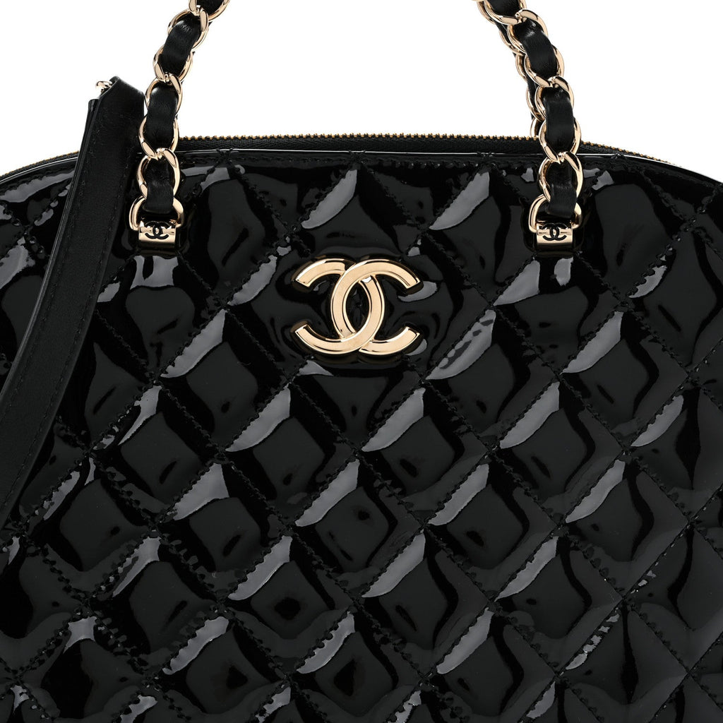 Patent Quilted Shiny Coco Small Shopping Bag Black