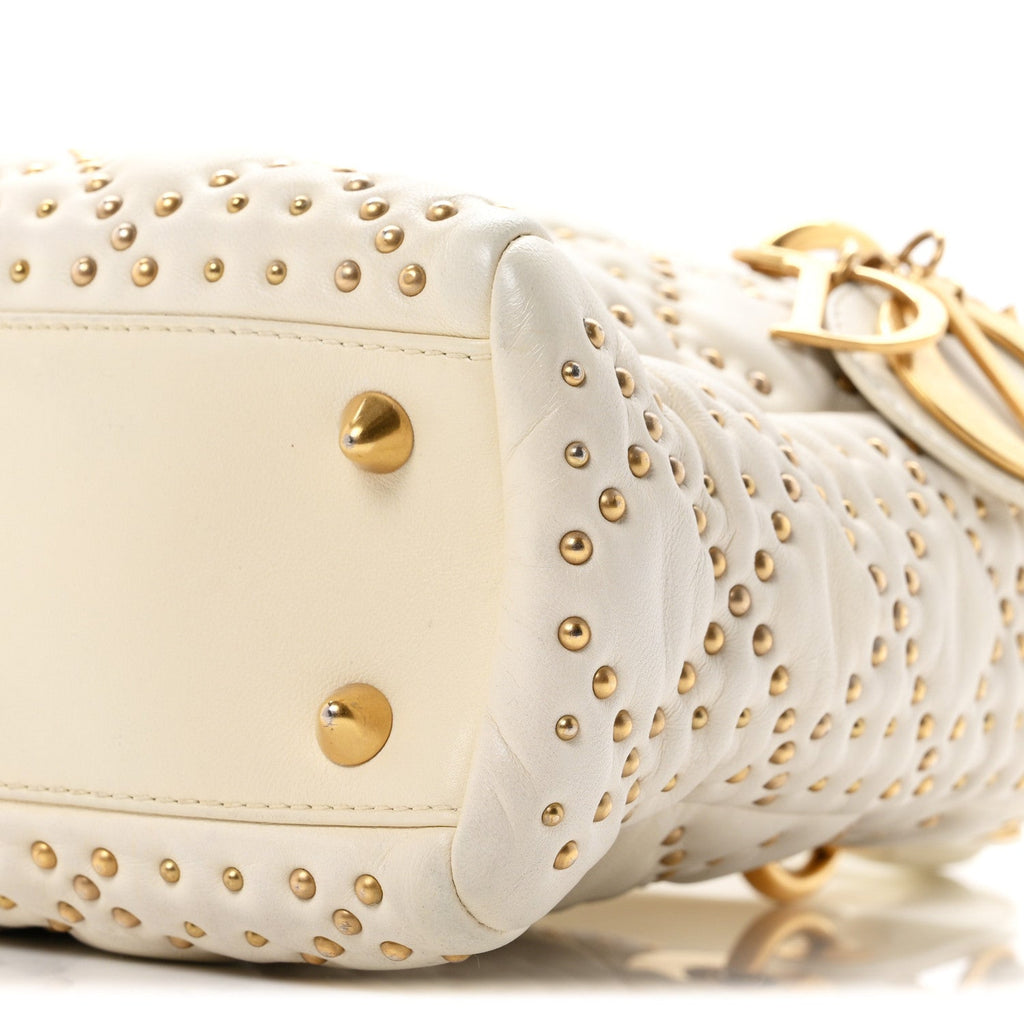 Lambskin Cannage Studded Small Supple Lady Dior White