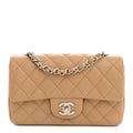 Lambskin Quilted Mini Rectangular Flap Dark Beige