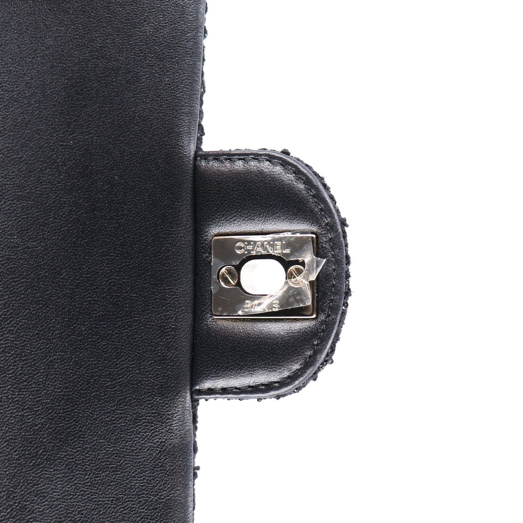 Tweed Quilted Medium Retro Twist Top Handle Flap  Black
