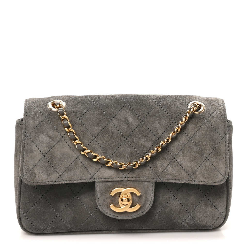 Suede Calfskin Mini Souplissimo Flap Dark Grey
