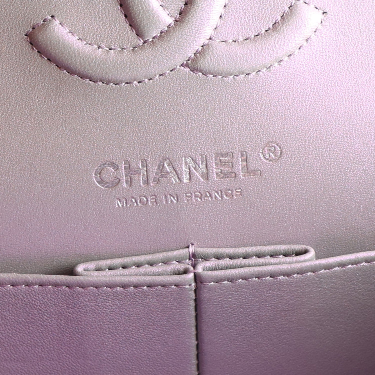 Iridescent Calfskin Quilted Small Double Flap Light Purple