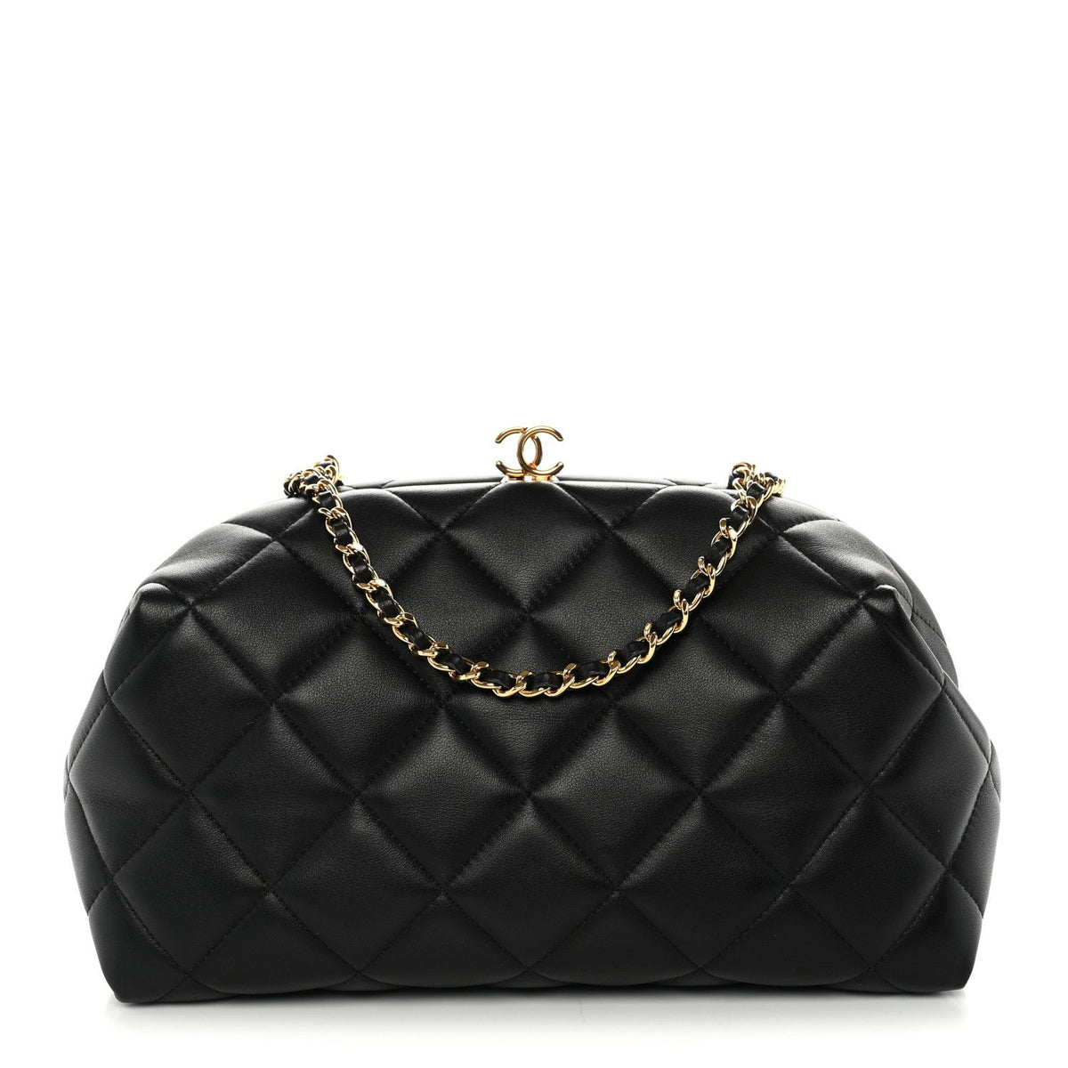 Lambskin Quilted Clutch With Chain Black