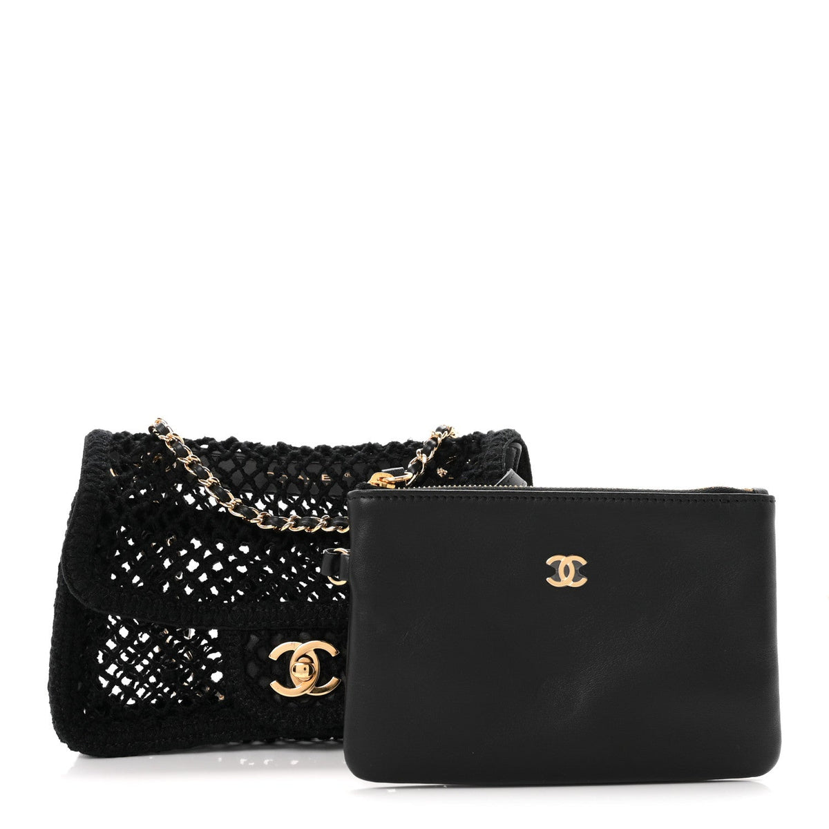 Mesh Macrame Small Flap Bag Black