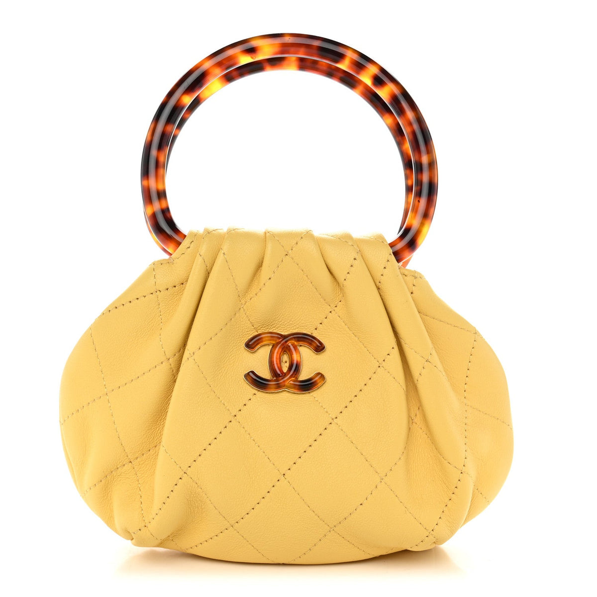 Lambskin Plexiglass Tortoise Shell Quilted Mini Pouch Yellow