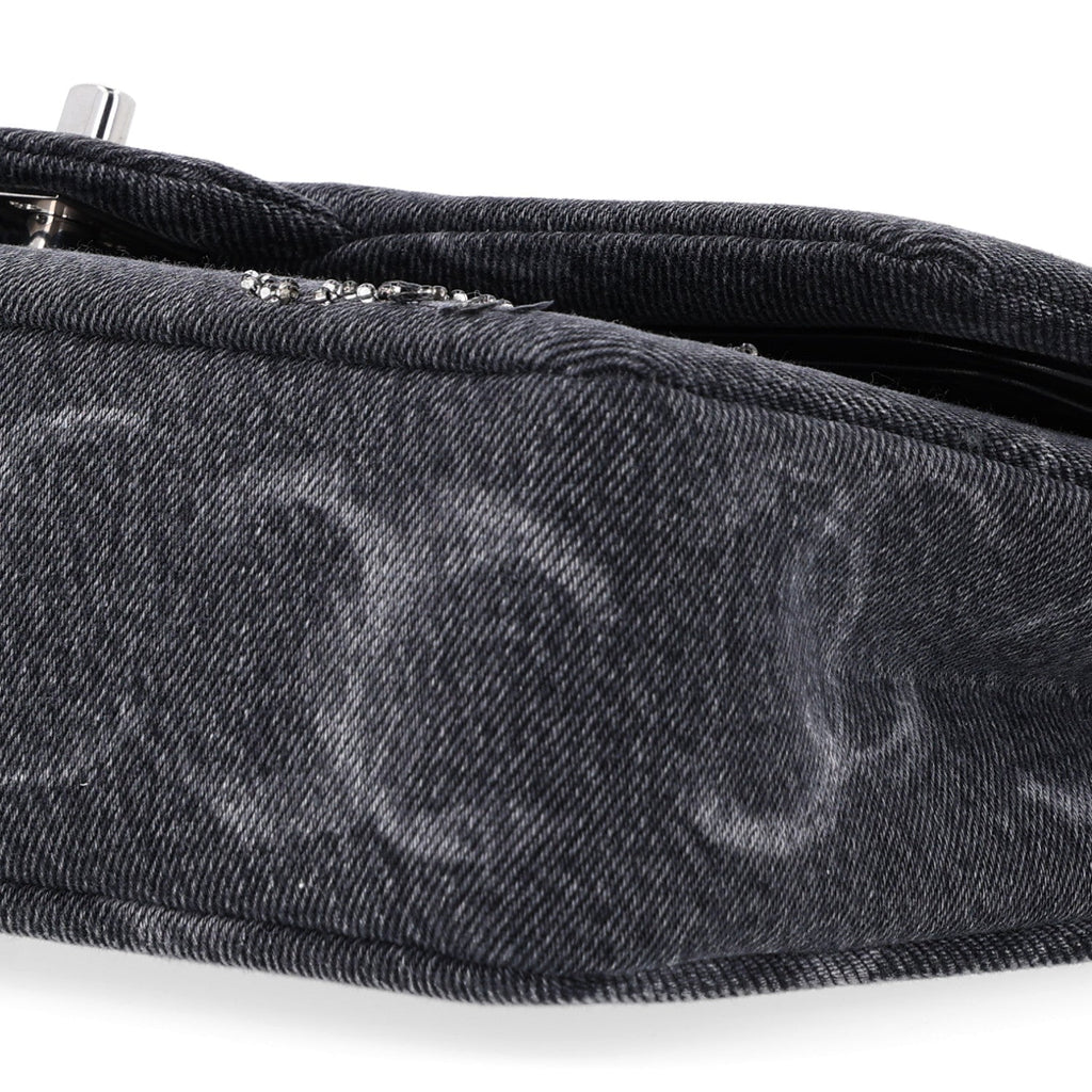 Denim Crystal Sequin CC Medium Double Flap Black