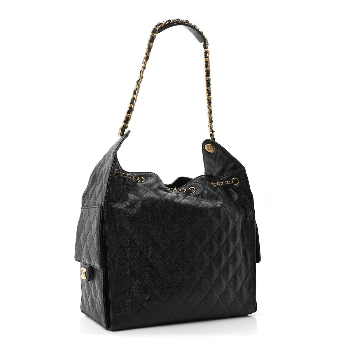 Caviar Quilted Medium Chanel 25 Handbag Black