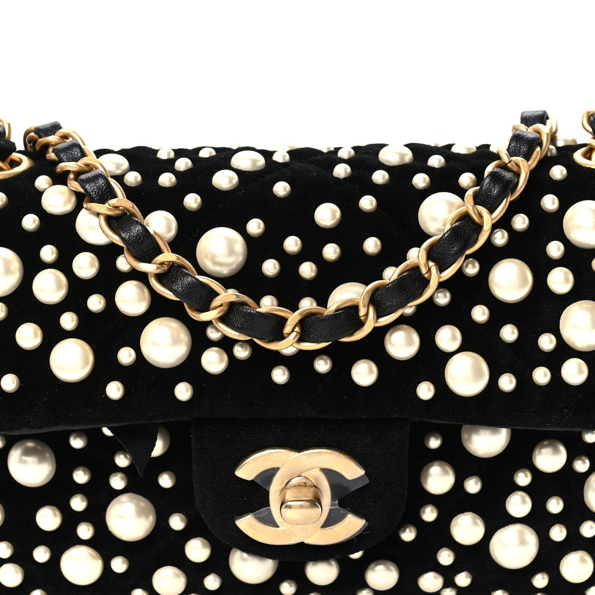 Velvet Pearl Mini Flap Bag Black