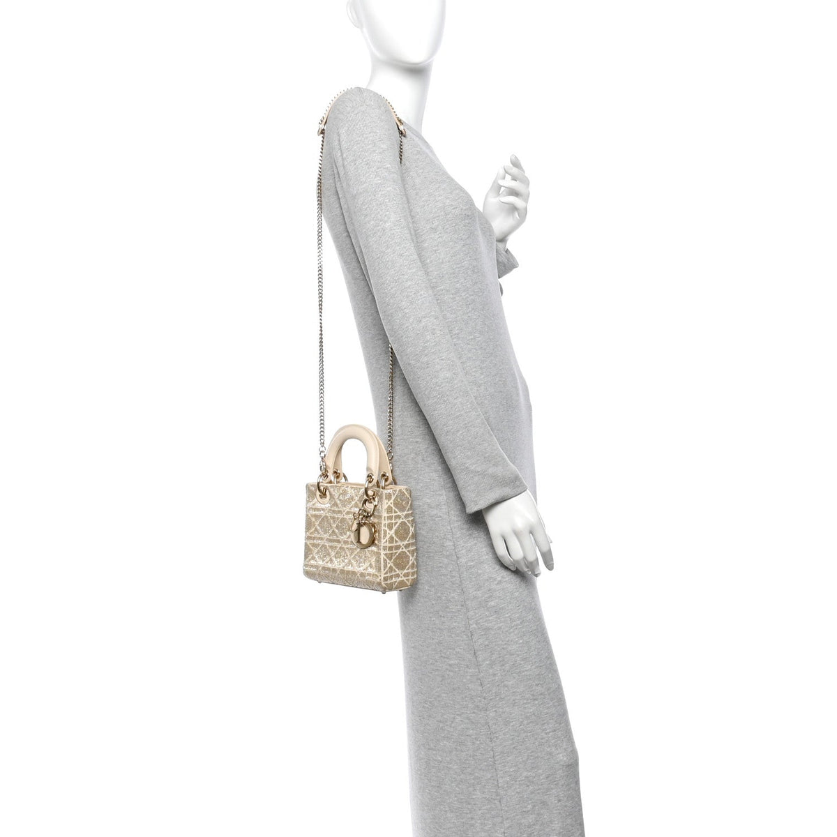 Lambskin Cannage Beaded Embroidered Mini Lady Dior Caramel Beige