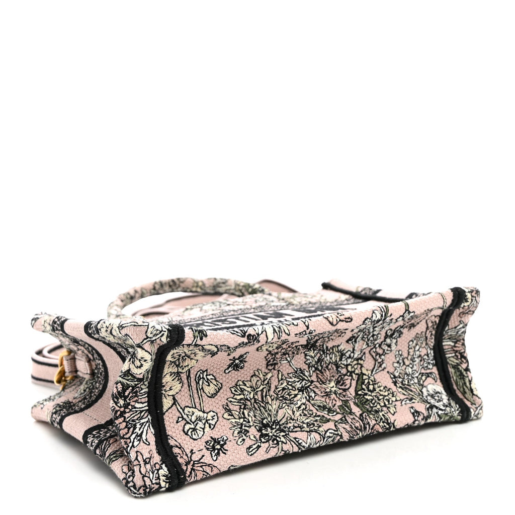 Canvas Embroidered Mini Book Tote With Strap Pink Multicolor