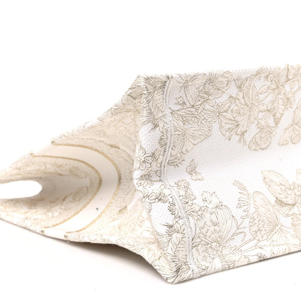 Canvas Embroidered Medium Jardin D'Hiver Book Tote White Gold