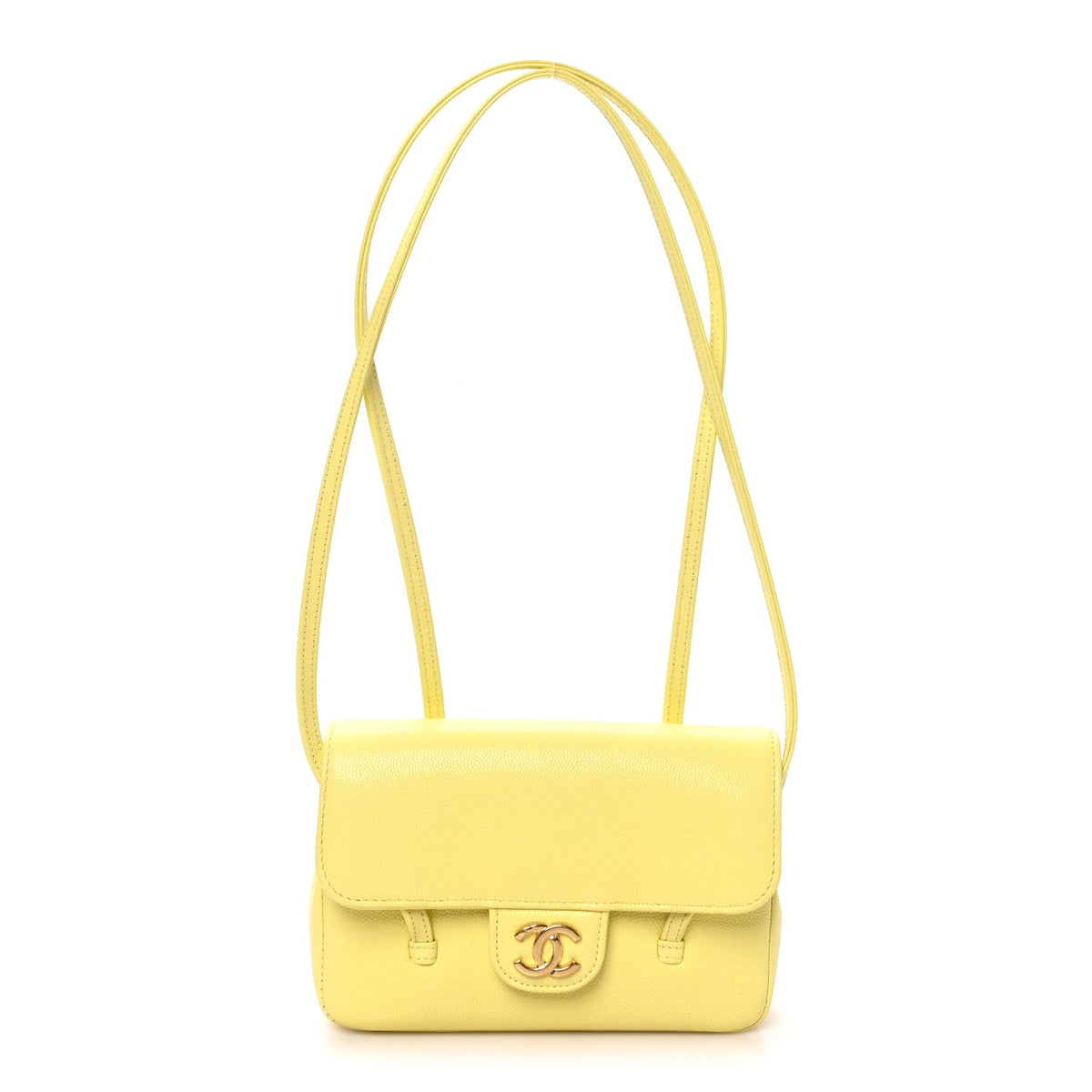 Shiny Caviar Mini Preppy Coco Shoulder Bag Light Yellow