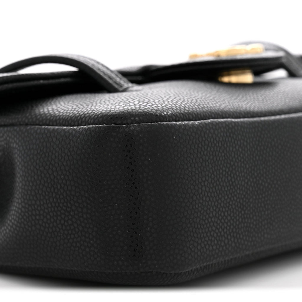 Shiny Caviar Mini Preppy Coco Shoulder Bag Black