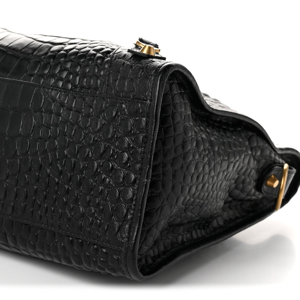 Calfskin Crocodile Embossed Gold Hardware Le City Black