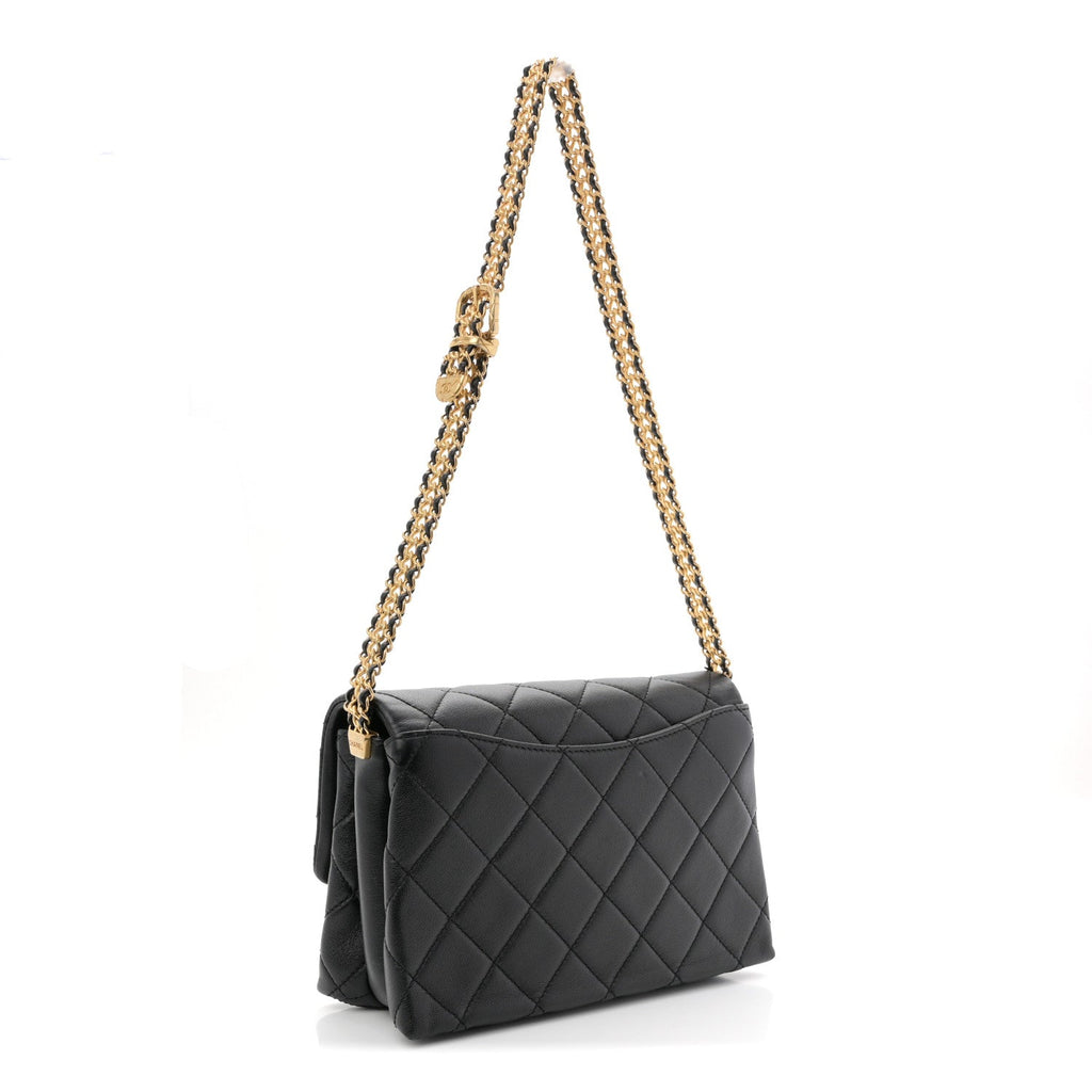Calfskin Quilted Mini Chain Strap Flap Black