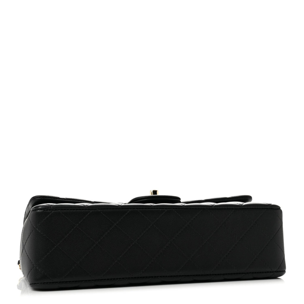 Lambskin Quilted Top Handle East West Flap Black