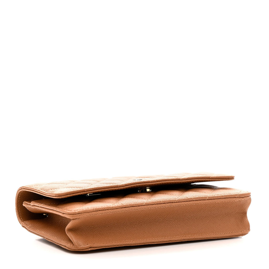 Caviar Quilted Wallet on Chain WOC Dark Beige