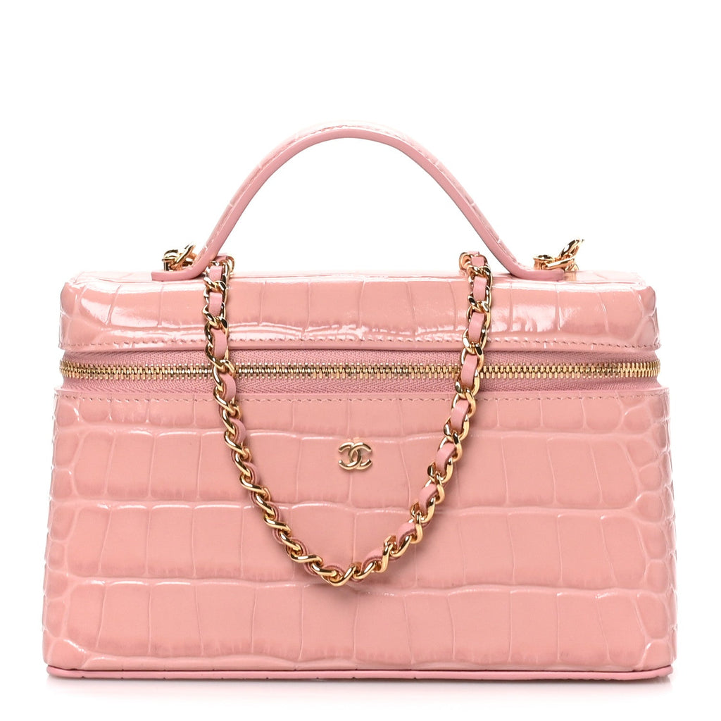 Calfskin Crocodile Embossed Crococo Exoticoco Vanity With Chain Light Pink