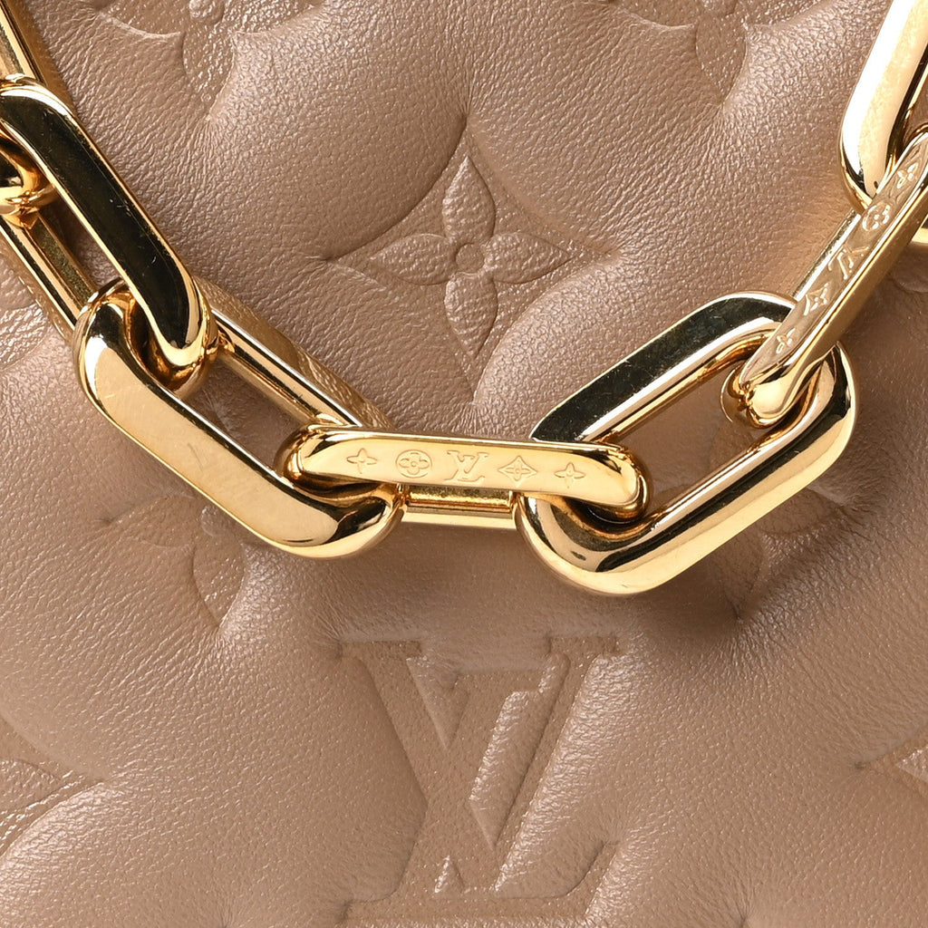Lambskin Embossed Monogram Coussin PM Taupe