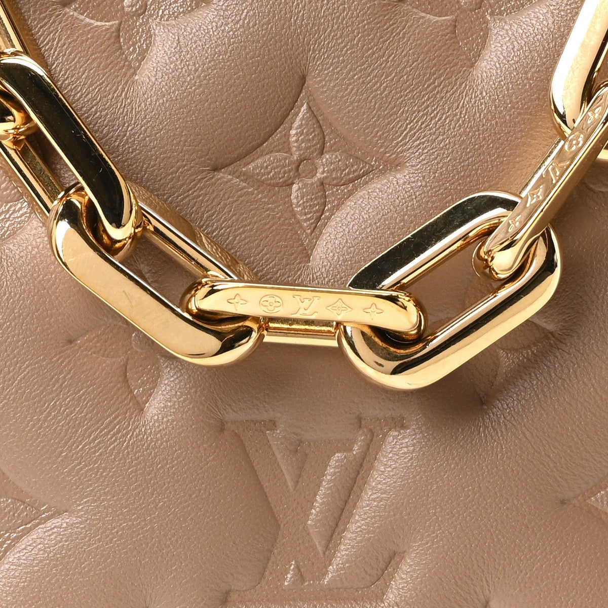 Lambskin Embossed Monogram Coussin PM Taupe