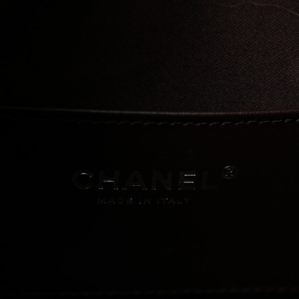 Shiny Crumpled Calfskin Quilted Small Chanel 25 Handbag Dark Brown
