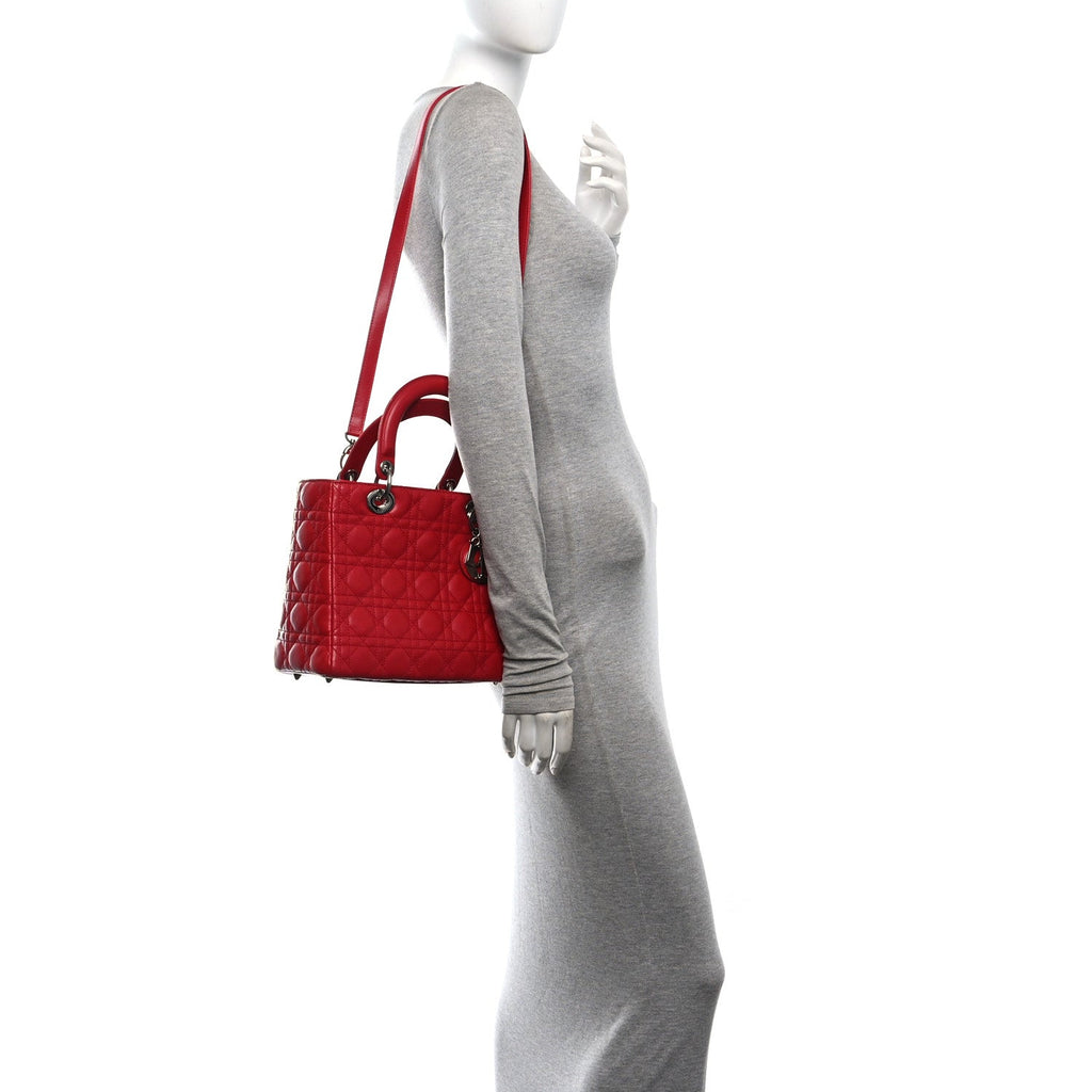 Lambskin Cannage Medium Lady Dior Red
