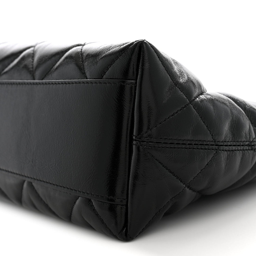 Shiny Crumpled Lambskin Quilted CC Funky Town Hobo Black