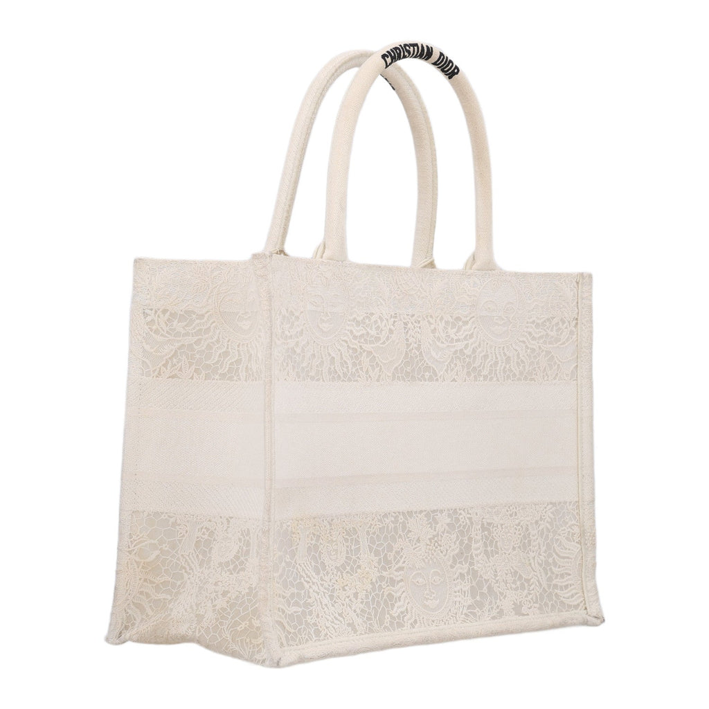 Embroidered 3D Macrame D-Lace Butterfly Medium Book Tote White