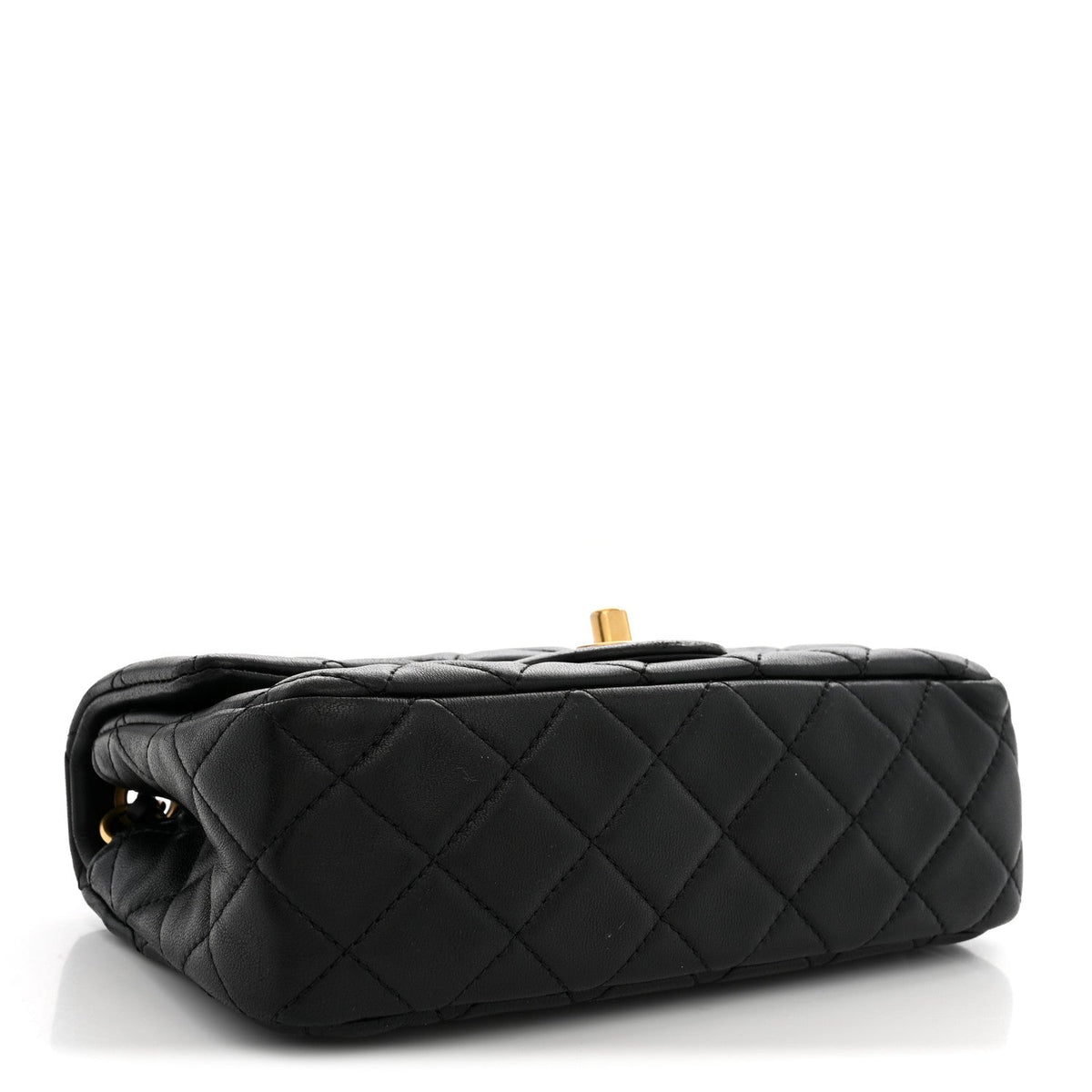 Lambskin Quilted Mini Rectangular Pearl Crush Flap Black