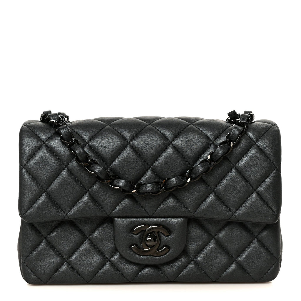 Pearly Lambskin Quilted Mini Rectangular Flap So Black
