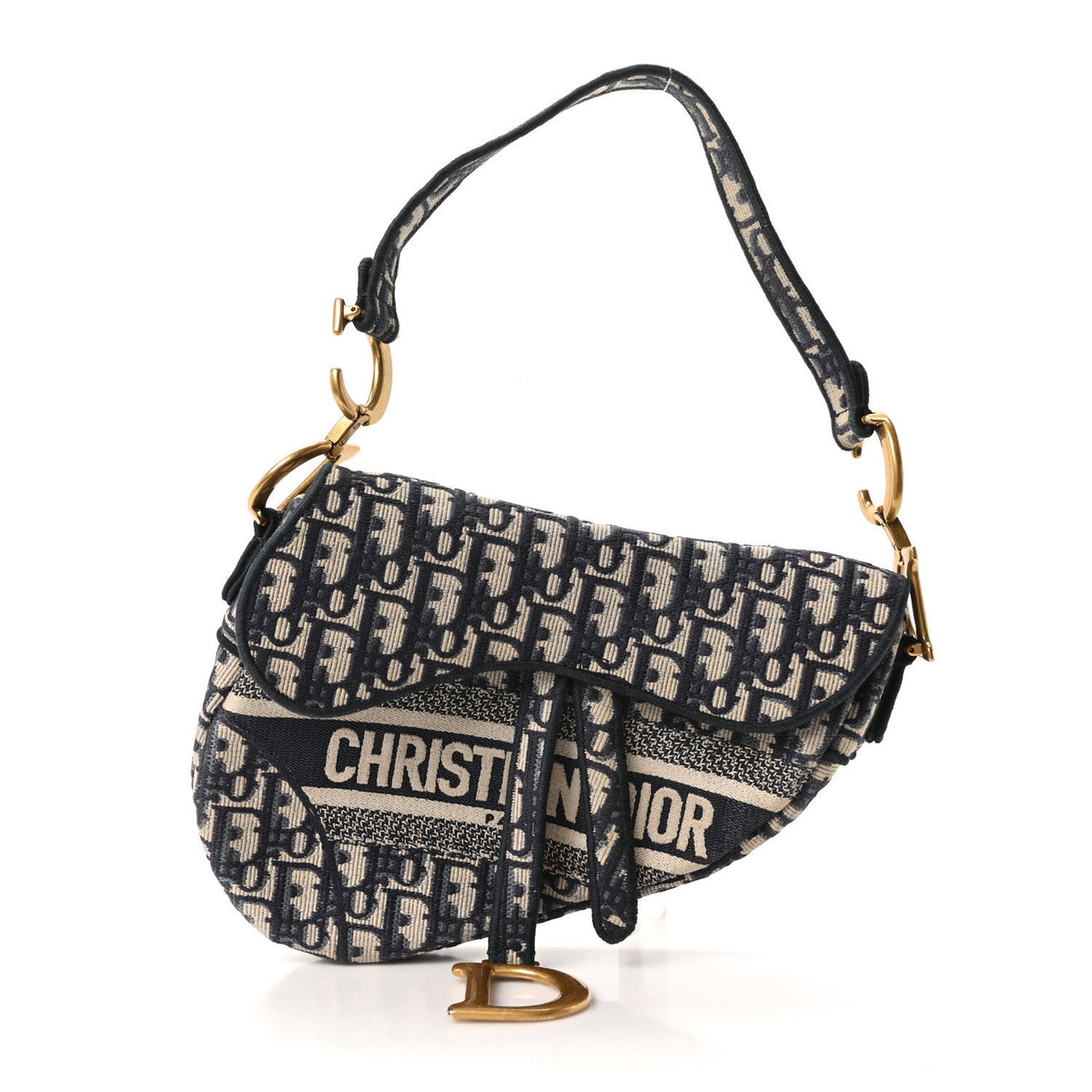 Oblique Embroidered Saddle Bag Blue