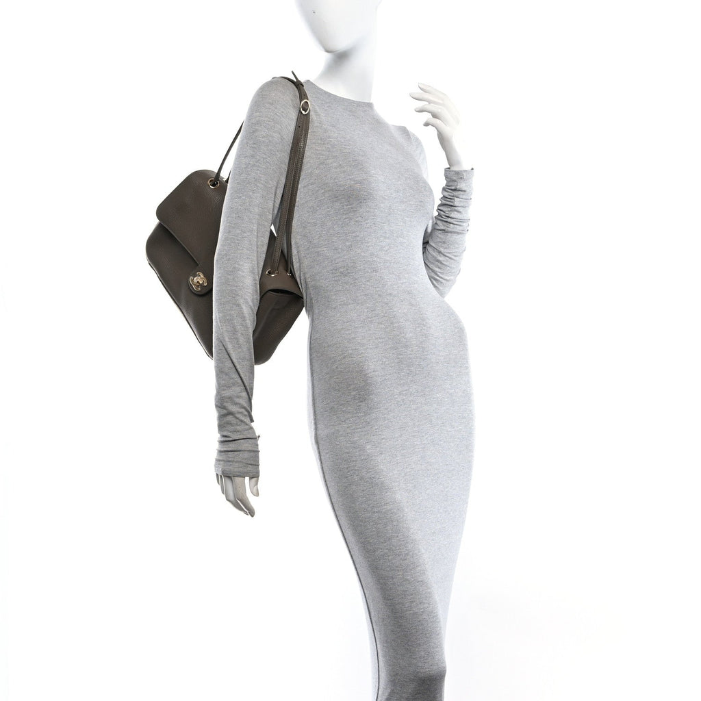 Grained Calfskin Small Souplissimo Maxi Flap Dark Khaki