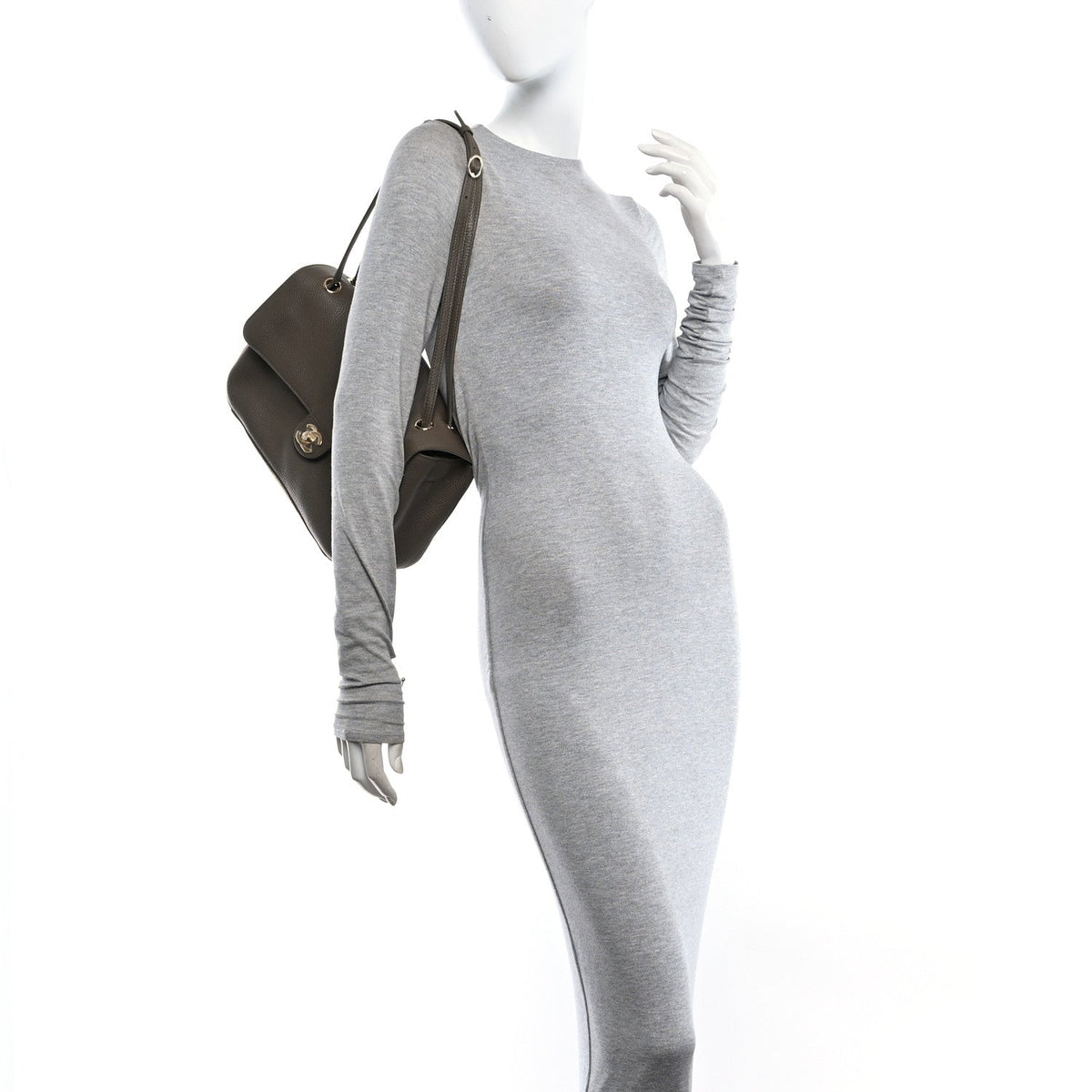 Grained Calfskin Small Souplissimo Maxi Flap Dark Khaki