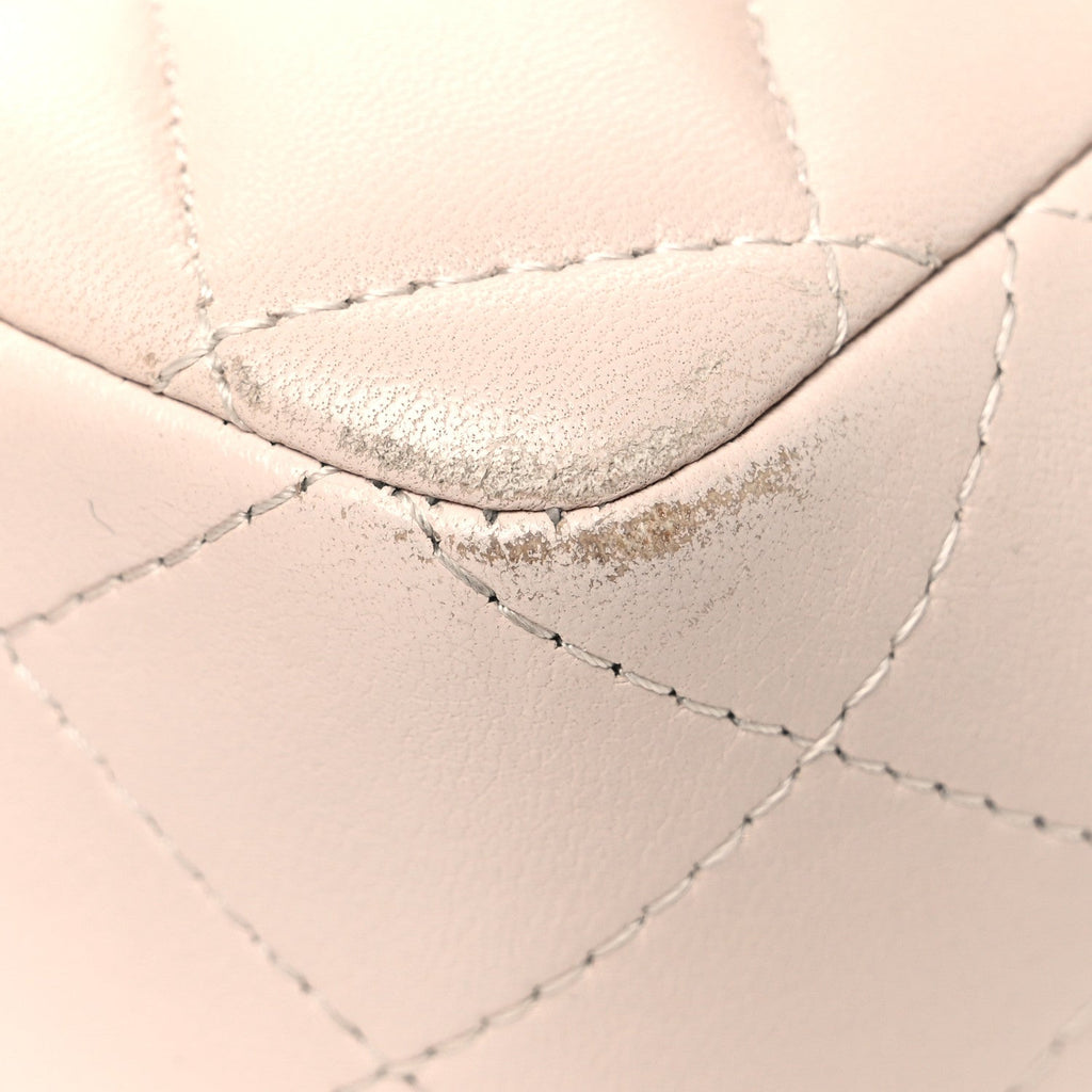 Lambskin Quilted Bi-Color Mini Top Handle Rectangular Flap Ecru Dark Beige